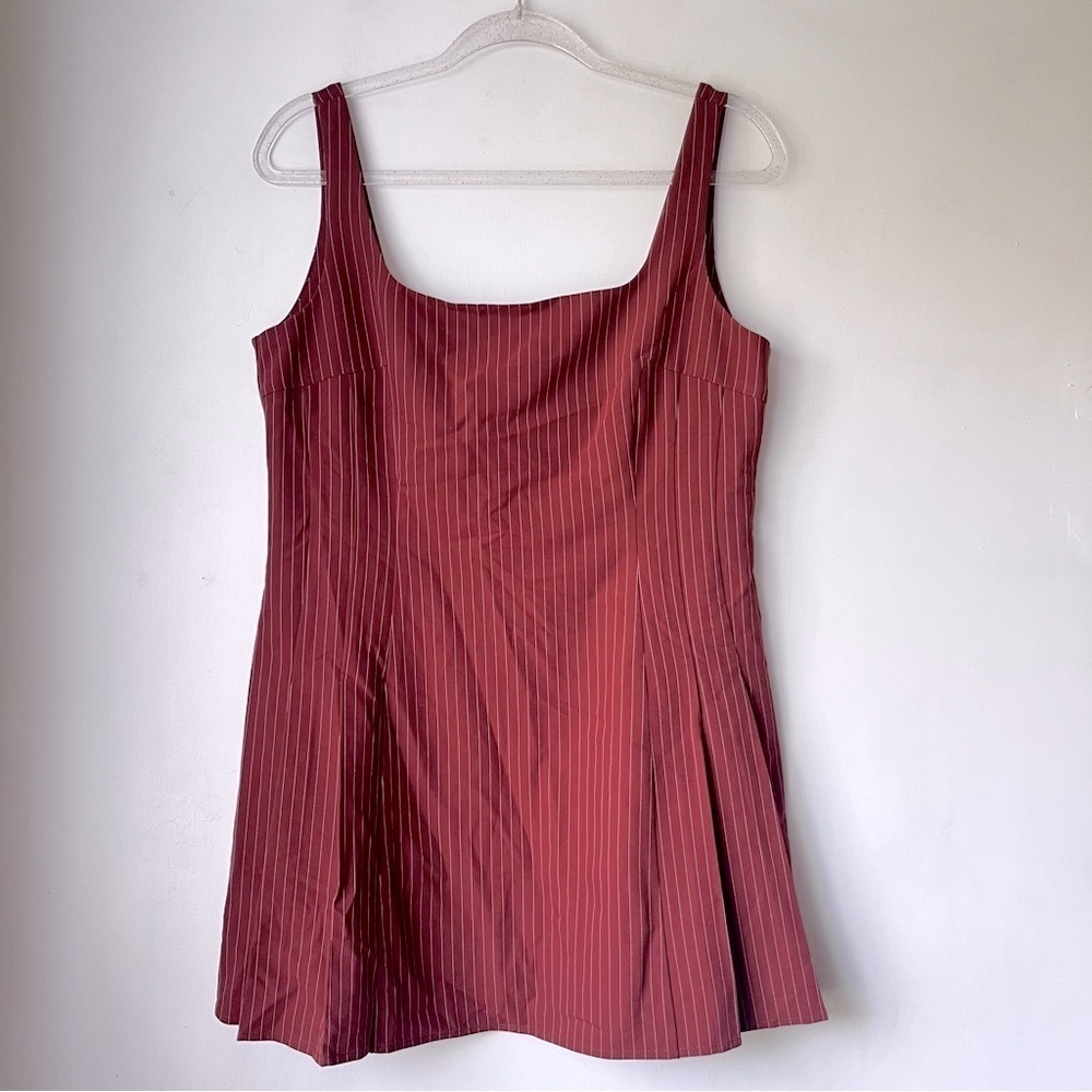 No Boundaries Rust White Pinstripe Mini Dress M 8-10